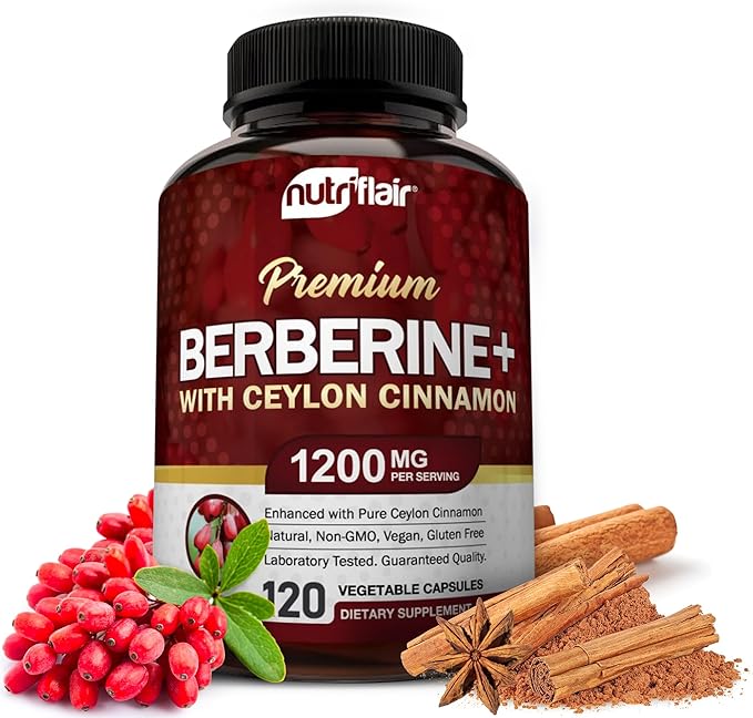 NutriFlair Premium Berberine HCL 1200mg with Ceylon Cinnamon - 120 Capsules